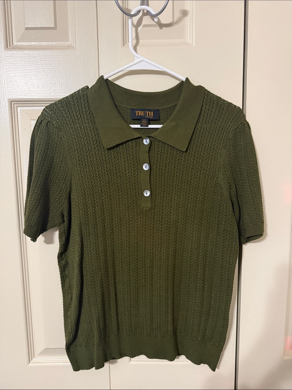 Truth Olive Knit Short-Sleeve Polo Top
